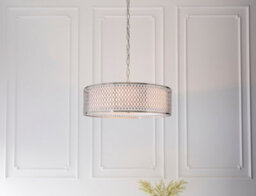 Anson Lighting Cuba 3Lt Pendant Light Finished In Satin Nickel Plate, White Fabric And Frosted Glass - thumbnail 3