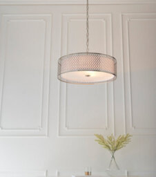 Anson Lighting Cuba 3Lt Pendant Light Finished In Satin Nickel Plate, White Fabric And Frosted Glass - thumbnail 2