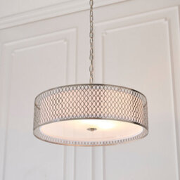 Anson Lighting Cuba 3Lt Pendant Light Finished In Satin Nickel Plate, White Fabric And Frosted Glass - thumbnail 1