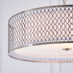 Anson Lighting Cuba 3Lt Pendant Light Finished In Satin Nickel Plate, White Fabric And Frosted Glass - thumbnail 8