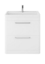 Hudson Reed Solar Floor Standing 2 Drawer Vanity Unit & Polymarble Basin, Pure White Matt, 800 X 840 X 450mm - thumbnail 1