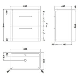 Hudson Reed Solar Floor Standing 2 Drawer Vanity Unit & Polymarble Basin, Pure White Matt, 800 X 840 X 450mm - thumbnail 5