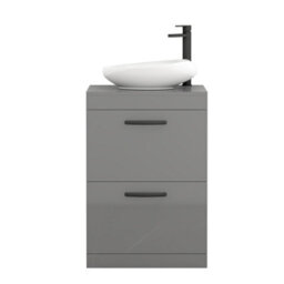 Royal Bathrooms Turin 800mm Freestanding Bathroom Vanity Unit With Sink 2 Drawer Indigo Grey Gloss & Nova Countertop Basin - thumbnail 5