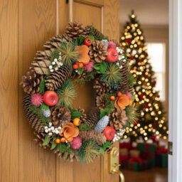 Urbn-Living Urbnliving 25Cm Autumn Orange Christmas Wreath Festive Decoration With Jute Hanger Traditional Pinecone Décor - thumbnail 5