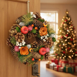 Urbn-Living Urbnliving 25Cm Autumn Orange Christmas Wreath Festive Decoration With Jute Hanger Traditional Pinecone Décor - thumbnail 3