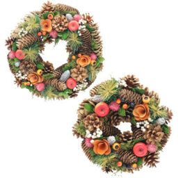 Urbn-Living Urbnliving 25Cm Autumn Orange Christmas Wreath Festive Decoration With Jute Hanger Traditional Pinecone Décor - thumbnail 2