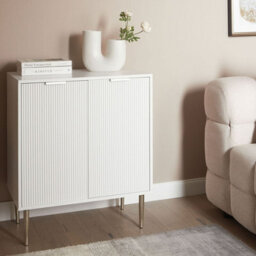 Wyld And Coco Nordicnest White Mdf Sideboard With Fluted Doors, 2 Doors And 2 Shelves, Metal Legs - Medium. - thumbnail 2