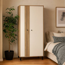 Wyld Haus Sandy Mauvella Oak Double Door Wardrobe With Fluted Front And Shelves - thumbnail 2