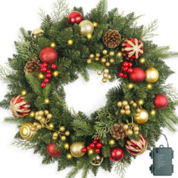 Amorly Christmas Wreath Pre-Lit 15.74 Inch With Light, Artificial Christmas Wreaths For Front Door, Wreath For Christmas Decoration - thumbnail 1