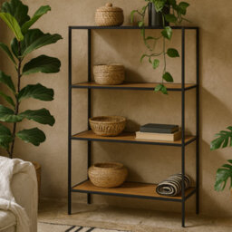 Wyld Haus El Paso Black Metal And Wild Oak Low Bookcase 3 Shelves
