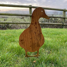 Poppy Forge Duck Facing On Stake - Hand Made By Traditional Forge, Steel Garden Ornament - Steel - W17.8 X H30 Cm - Bare Metal/ready To Rust - thumbnail 1