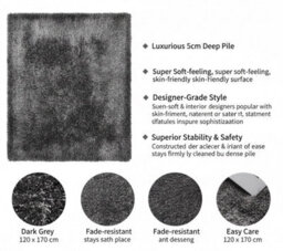 Uetian Grey Shaggy Rug Soft Thick Pile Bedside & Small Area Carpet (60X110 Cm) - thumbnail 6