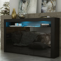 Tv Unit 155Cm Sideboard Cabinet Cupboard Tv Stand Living Room High Gloss Doors - Black - thumbnail 2