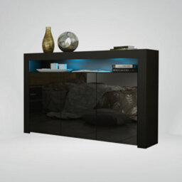 Tv Unit 155Cm Sideboard Cabinet Cupboard Tv Stand Living Room High Gloss Doors - Black - thumbnail 3