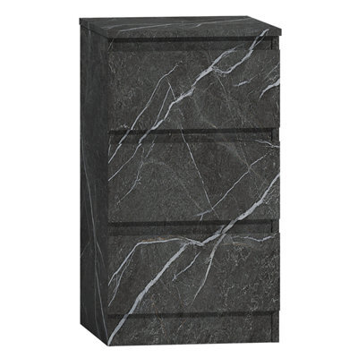 Zita Grey Marble Effect 3 Drawer Bedside Table - Modern Nightstand, (L) 40Cm X (W) 38Cm X (H) 68Cm, Stylish Bedroom Furniture - image 1