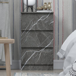 Zita Grey Marble Effect 3 Drawer Bedside Table - Modern Nightstand, (L) 40Cm X (W) 38Cm X (H) 68Cm, Stylish Bedroom Furniture - thumbnail 2