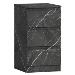 Zita Grey Marble Effect 3 Drawer Bedside Table - Modern Nightstand, (L) 40Cm X (W) 38Cm X (H) 68Cm, Stylish Bedroom Furniture - thumbnail 5