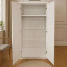 Home Treats White 2 Door Wardrobe Wooden Modern Bedroom Storage Cupboard With Hanging Rail & Shelf - thumbnail 8