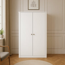 Home Treats White 2 Door Wardrobe Wooden Modern Bedroom Storage Cupboard With Hanging Rail & Shelf - thumbnail 3