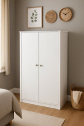 Home Treats White 2 Door Wardrobe Wooden Modern Bedroom Storage Cupboard With Hanging Rail & Shelf - thumbnail 7
