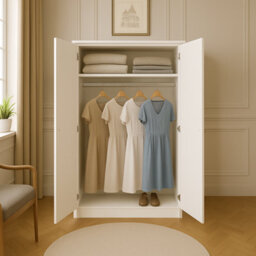 Home Treats White 2 Door Wardrobe Wooden Modern Bedroom Storage Cupboard With Hanging Rail & Shelf - thumbnail 5