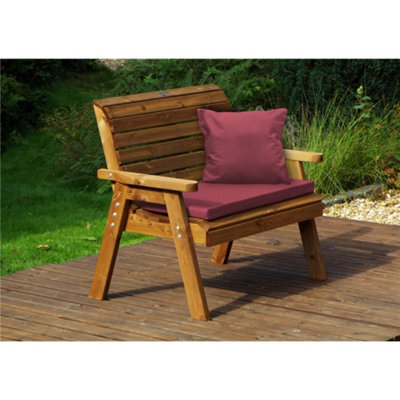 Marlborough Traditional Wooden 2 Seater Bench With 1 X Bench Cushion Burgundy, 1 X Scatter Cushion Burgundy & Standard Fitted Cover - image 1