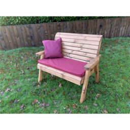 Marlborough Traditional Wooden 2 Seater Bench With 1 X Bench Cushion Burgundy, 1 X Scatter Cushion Burgundy & Standard Fitted Cover - thumbnail 4