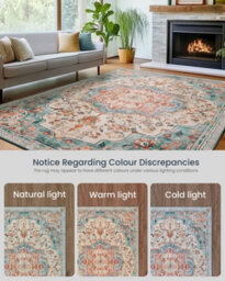 LEDREM Area Rug,non-Slip Carpet, Traditional Vintage Style,for Living Room, Kitchen, Dining Room, Machine Washable, Teal Blue - thumbnail 8