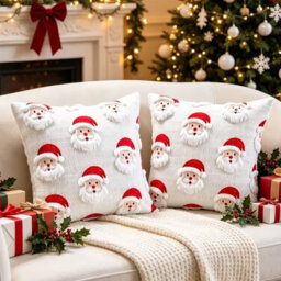 Amorly Santa Claus Pillow Cover,18X18Inch, Soft Cushion Cover Only, Festive Christmas Decorative Throw Cover For Sofa, Bedroom Home Decor - thumbnail 8