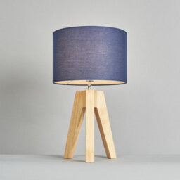 Litecraft Devlin Wooden Tripod Table Lamp With Navy Shade - thumbnail 3