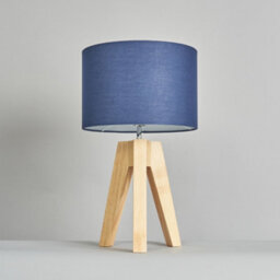 Litecraft Devlin Wooden Tripod Table Lamp With Navy Shade - thumbnail 4
