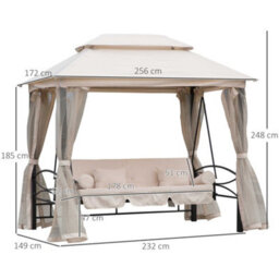 Outsunny 3 Seater Swing Chair Hammock Gazebo Patio Bench Outdoor Cream - thumbnail 3