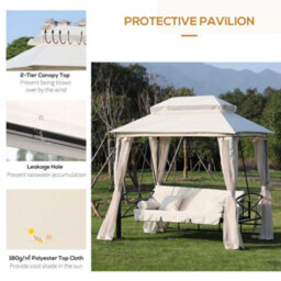 Outsunny 3 Seater Swing Chair Hammock Gazebo Patio Bench Outdoor Cream - thumbnail 6