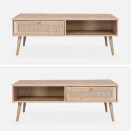 Sweeek - Coffee Table With Wood And Cane Effect Boheme Natural 110X59X39 Cm - thumbnail 2