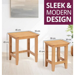 Small Oak 2 Nesting Coffee Tables Solid Wood - thumbnail 2