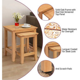 Small Oak 2 Nesting Coffee Tables Solid Wood - thumbnail 3