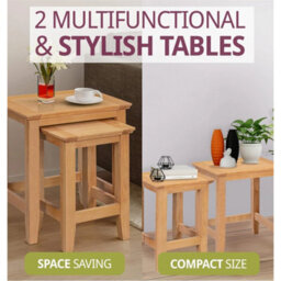 Small Oak 2 Nesting Coffee Tables Solid Wood - thumbnail 5