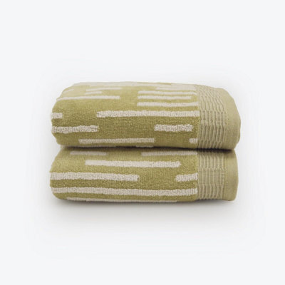 Allure Bath Fashions Pop Up Zero Twist Barcode Stripe Pair Of Hand Towels - Sage Green - image 1
