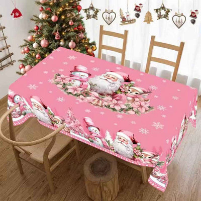 Pink Christmas Santa Tablecloth 140X180Cm Winter Party Decor - image 1