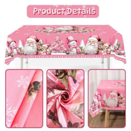 Pink Christmas Santa Tablecloth 140X180Cm Winter Party Decor - thumbnail 2