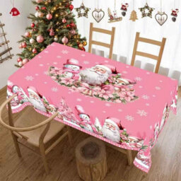 Pink Christmas Santa Tablecloth 140X180Cm Winter Party Decor