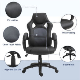 Pu Leather Racing Gaming Chair, Swivel Home Office Gamer Chair Gray - thumbnail 4
