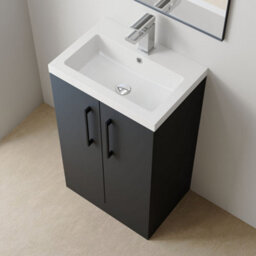 Balterley Bramshall Compact Bathroom Cloakroom Vanity Basin Unit With Polymarble Basin, Black Handles, 500mm, Satin Dark Grey - thumbnail 2