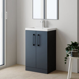 Balterley Bramshall Compact Bathroom Cloakroom Vanity Basin Unit With Polymarble Basin, Black Handles, 500mm, Satin Dark Grey - thumbnail 3
