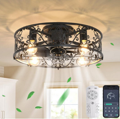 Cage Ceiling Fan With Lights Black 51 Cm With Remote Control - image 1