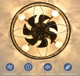 Cage Ceiling Fan With Lights Black 51 Cm With Remote Control - thumbnail 6