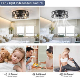 Cage Ceiling Fan With Lights Black 51 Cm With Remote Control - thumbnail 5