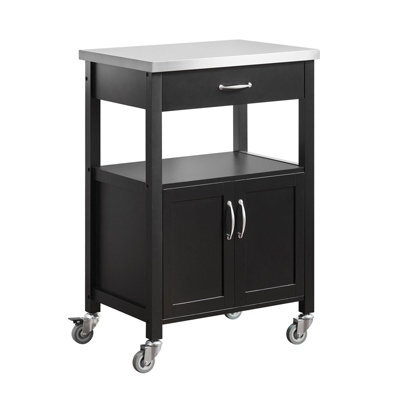 Sobuy Fkw22-Sch, Kitchen Trolley Cart Storage Trolley Serving Trolley Kitchen Cabinet With Stainless Steel Worktop, Black - image 1