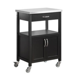 Sobuy Fkw22-Sch, Kitchen Trolley Cart Storage Trolley Serving Trolley Kitchen Cabinet With Stainless Steel Worktop, Black