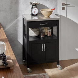 Sobuy Fkw22-Sch, Kitchen Trolley Cart Storage Trolley Serving Trolley Kitchen Cabinet With Stainless Steel Worktop, Black - thumbnail 5